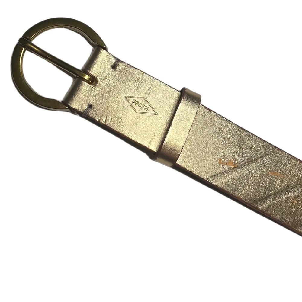 Fossil Vintage Gold Metallic Genuine Leather Belt Size Large Women's 1.5 in wide